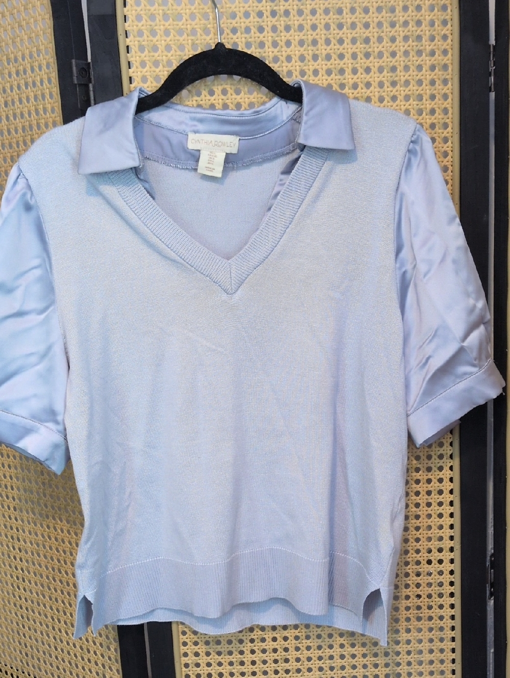 Cynthia Rowley Powder Blue V-Neck Polo Layer Top